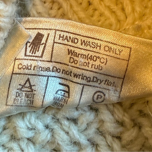 Vintage Cottage Knitwear Aran Wool Sweater Mens S/M Ivory Chunky Cable Fisherman - Picture 13 of 16